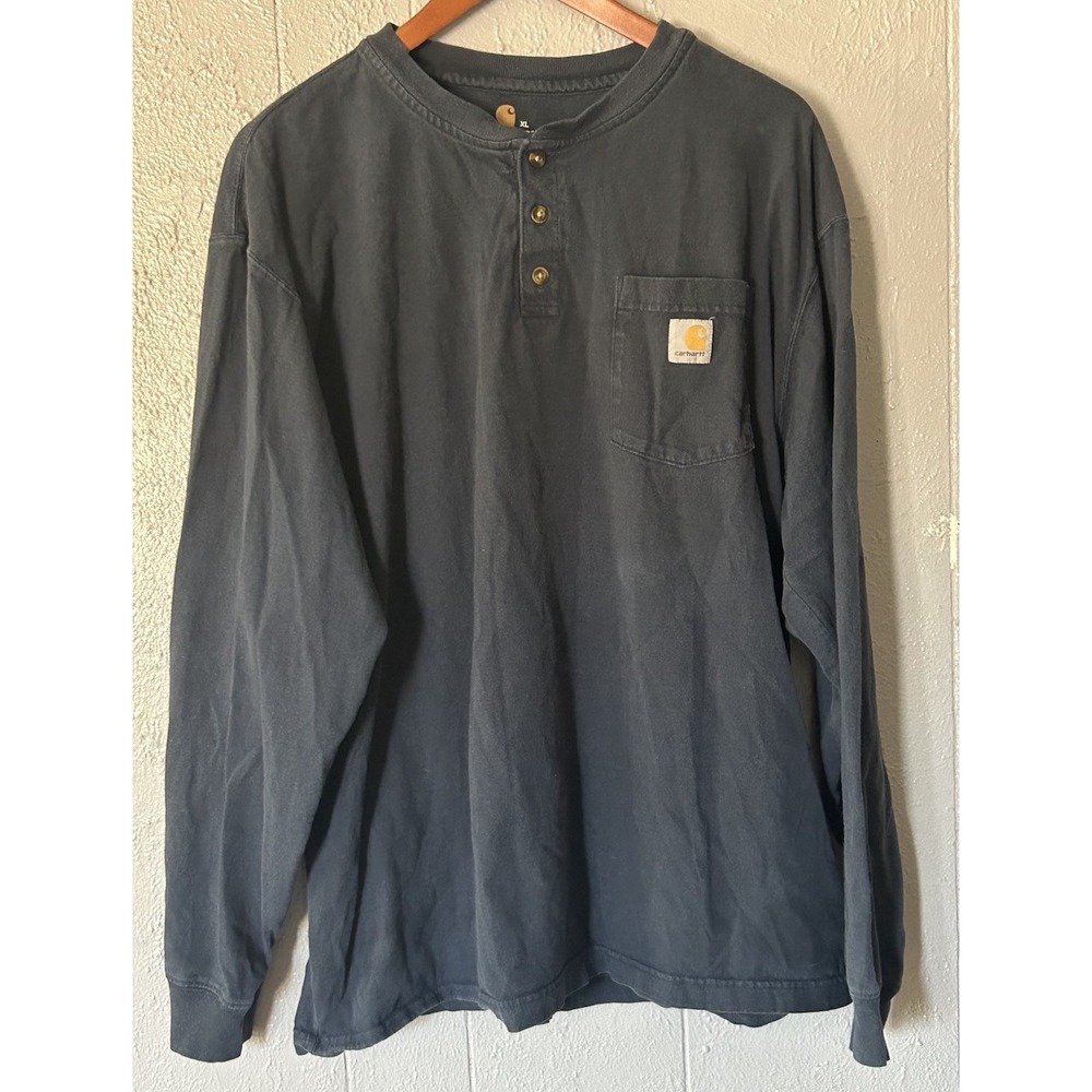 Men's Carhartt Black Long Sleeve Henley Shirt Original Fit Size XL Durable